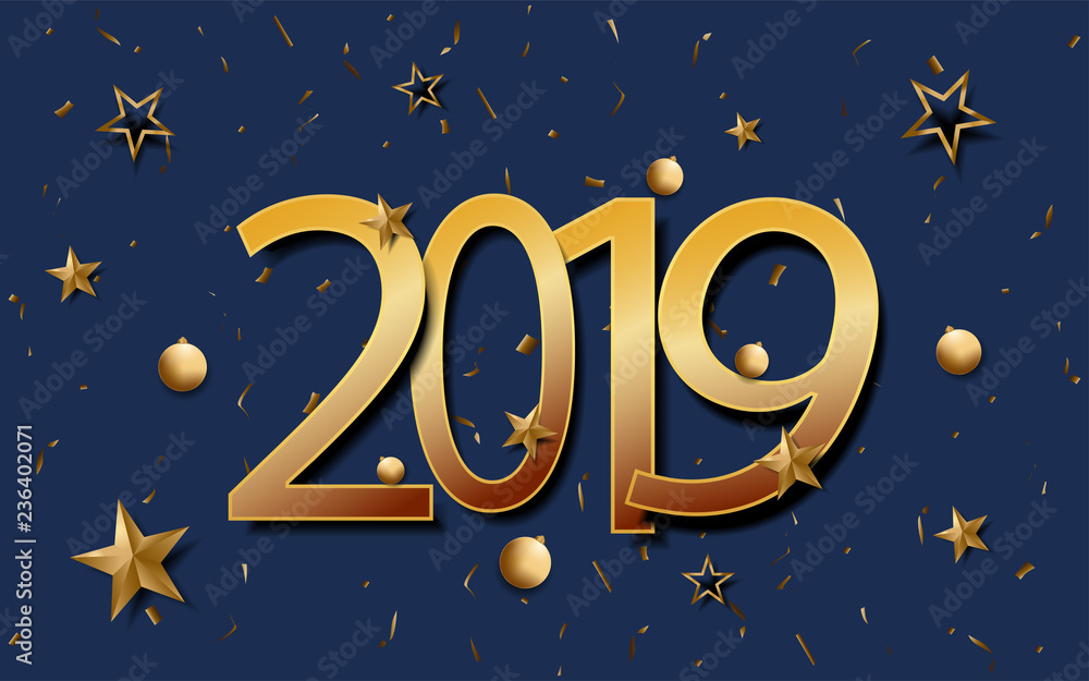 Golden Number 2019 , Happy New Year card design. Vector illustration Golden Number 2019 , Happy New Year card design. Vector illustration