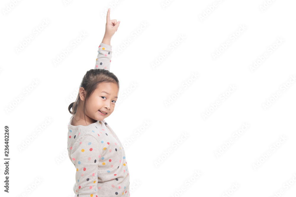 Cute kid southeast asian girl age 7 years in acting isolated on white Cute kid southeast asian girl age 7 years in acting isolated on white