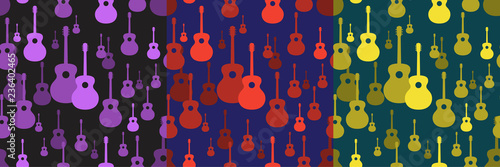 Seamless pattern. Vector music pattern with guitars. Abstract textured background design. Music symbols. Classic guitar. Classical musical instrument. Jumbo.