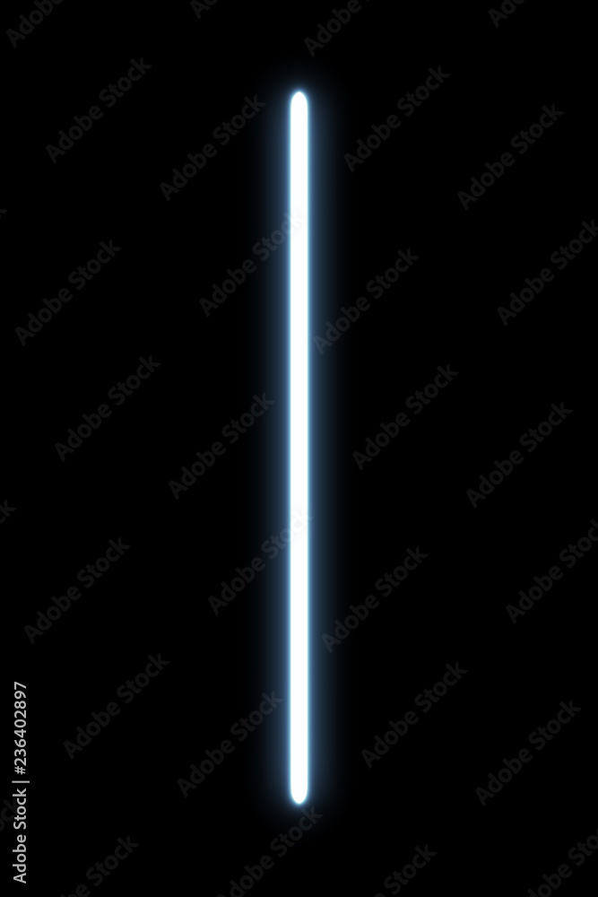 Realistic bright laser beam sword on black background.