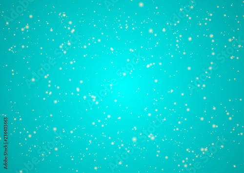 Snow particles on bright turquoise background