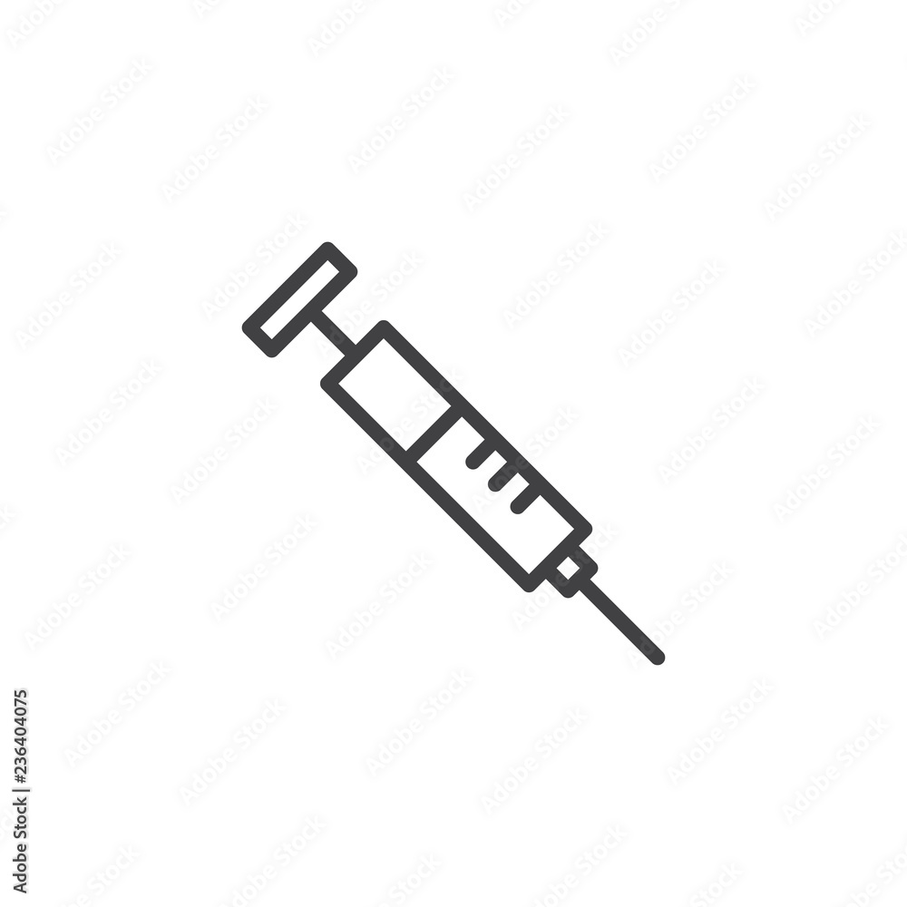 Medical Syringe outline icon. linear style sign for mobile concept and web design. Injection, vaccine, medicine simple line vector icon. Symbol, logo illustration. Pixel perfect vector graphics Medical Syringe outline icon. linear style sign for mobile concept and web design. Injection, vaccine, medicine simple line vector icon. Symbol, logo illustration. Pixel perfect vector graphics