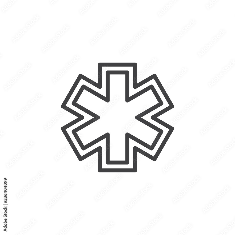 Medical star outline icon. linear style sign for mobile concept and web design. Pharmacy simple line vector icon. Hospital symbol, logo illustration. Pixel perfect vector graphics Medical star outline icon. linear style sign for mobile concept and web design. Pharmacy simple line vector icon. Hospital symbol, logo illustration. Pixel perfect vector graphics