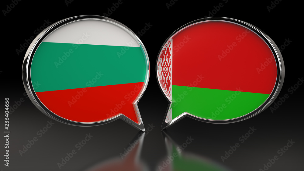 Obraz premium Bulgaria and Belarus flags with Speech Bubbles. 3D illustration
