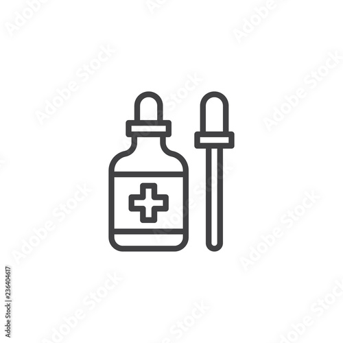 Medicine bottle and dropper outline icon. linear style sign for mobile concept and web design. Medical bottles with pipette simple line vector icon. Symbol, logo illustration. Pixel perfect vector 