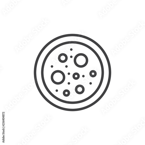 Petri dish with bacteria outline icon. linear style sign for mobile concept and web design. Laboratory petri dish simple line vector icon. Medical Analysis symbol, logo illustration. Pixel perfect 
