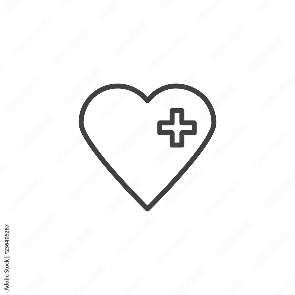 Medical heart outline icon. linear style sign for mobile concept and web design. Heart with medical cross simple line vector icon. Health Care symbol, logo illustration. Pixel perfect vector graphics Medical heart outline icon. linear style sign for mobile concept and web design. Heart with medical cross simple line vector icon. Health Care symbol, logo illustration. Pixel perfect vector graphics