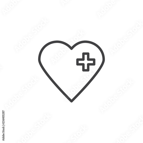 Medical heart outline icon. linear style sign for mobile concept and web design. Heart with medical cross simple line vector icon. Health Care symbol, logo illustration. Pixel perfect vector graphics
