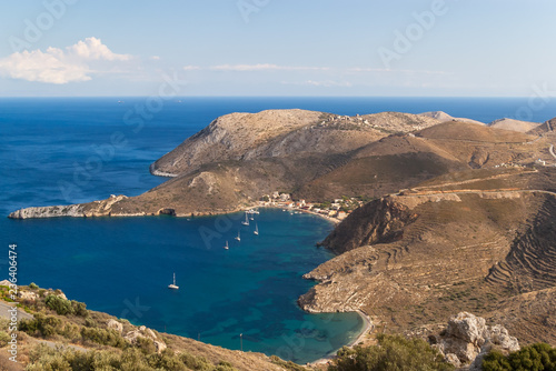 The picturesque bay of Porto Kagio and the cape Tanaro where the waters of the Aegean and Ionian seas are collected. Photo taken September 2018, Mani Peninsula, Peloponnese, Greece.