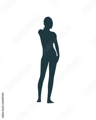 Beautiful sexy fitness girl. Pretty woman silhouette. Back view.