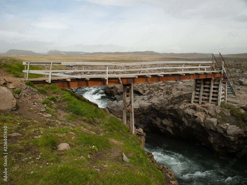 A provisional bridge from metal and wood, Iceland A provisional bridge from metal and wood, Iceland