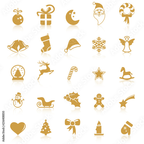 collection christmas icons with reflection