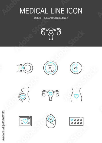 Medical elements outline icons set. Obstetrics and gynecology