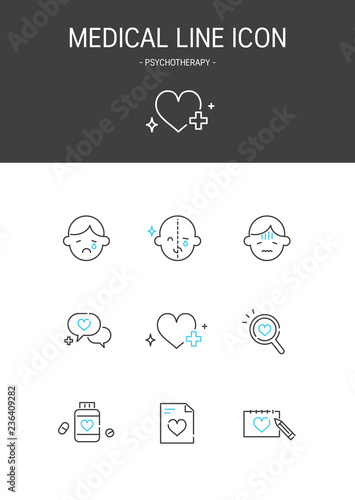 Medical elements outline icons set. Psychotherapy