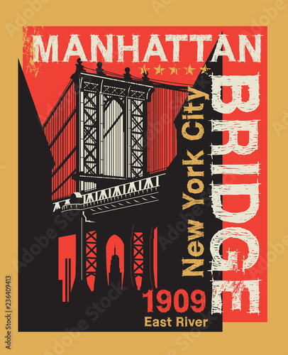 Manhattan bridge, New York city, silhouette