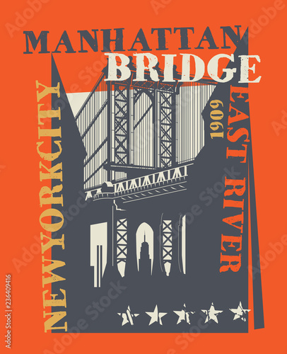 Manhattan bridge, New York city, silhouette