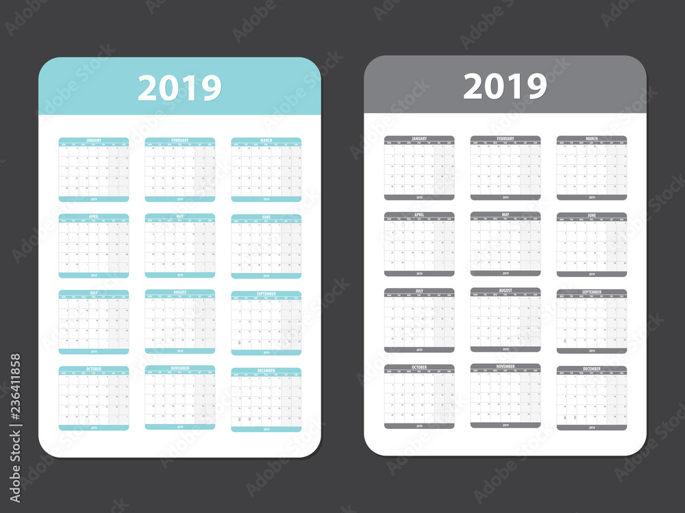 Calendar Planner for 2019 Year. Calendar Planner for 2019 Year.