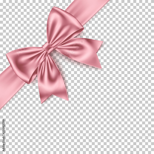 Realistic pink gift bow and ribbon isolated on transparent background. 