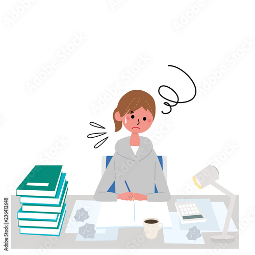  勉強する女の子　イラスト　困る
