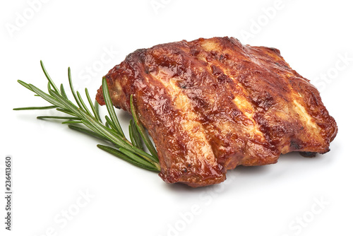 Spicy Spare Ribs Hot Grilled with herbs, isolated on a white background. Close-up.