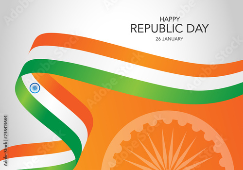 Happy Indian Republic Day. Template of greeting card, banner with lettering. Waving Indian flags isolated on white background. vector illustration.