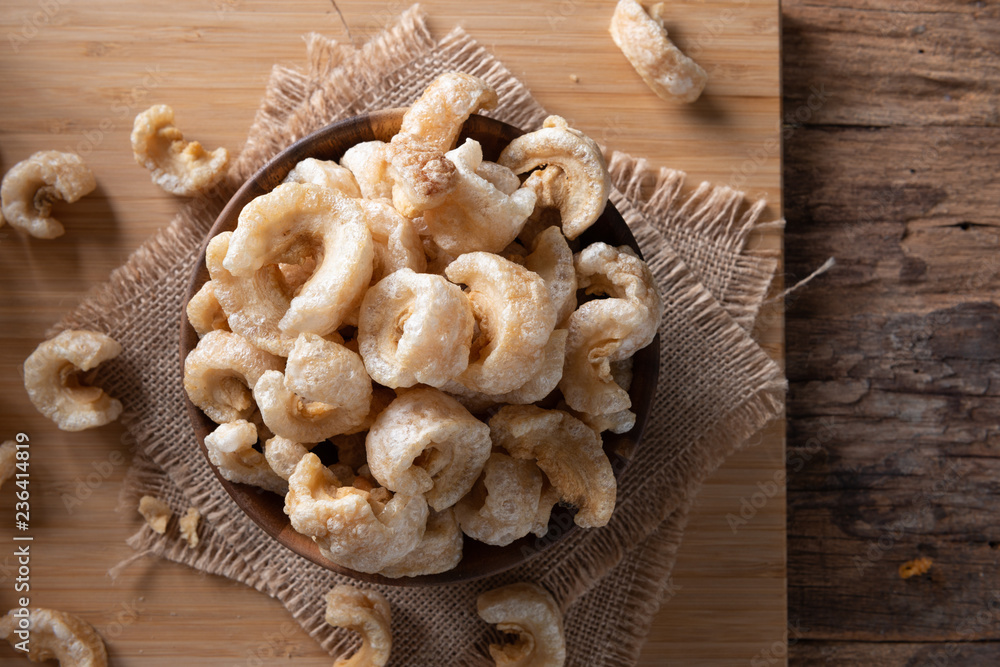 Fototapeta premium Pork rinds also known as chicharon or chicharrones , kab moo