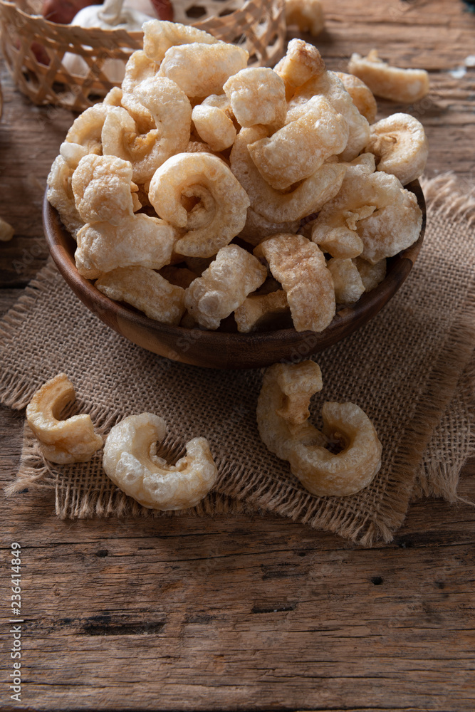 Pork rinds also known as chicharon or chicharrones , kab moo Pork rinds also known as chicharon or chicharrones , kab moo