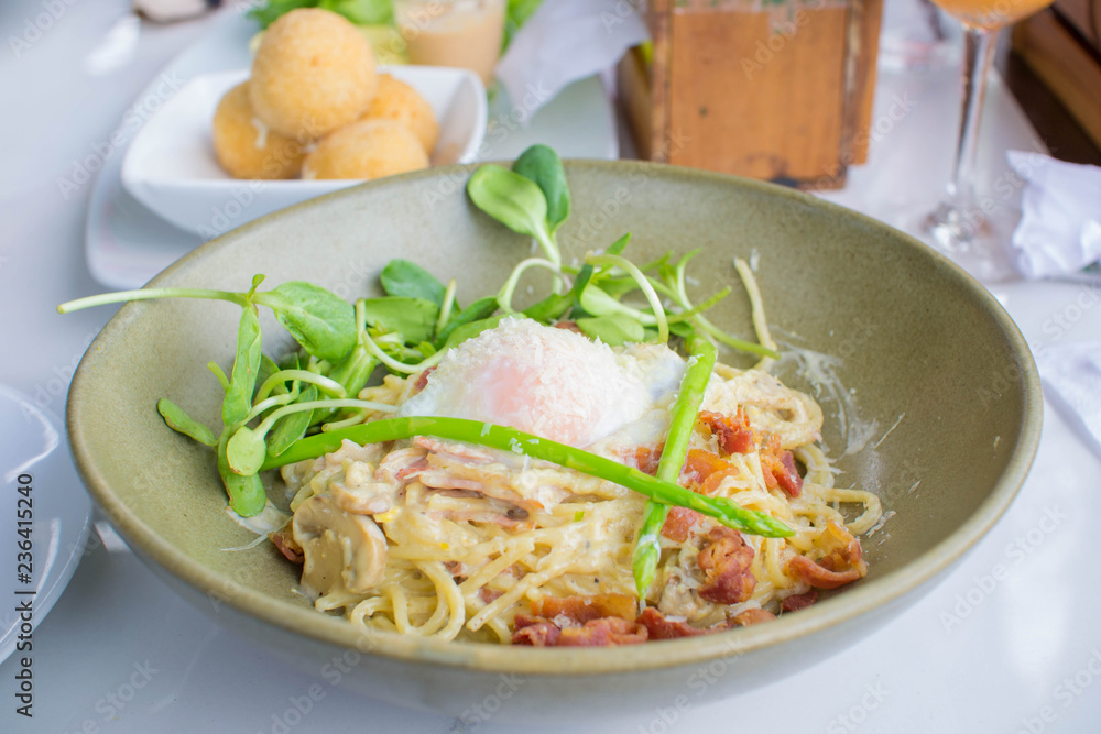 Spaghetti Carbonara with Bacon and Egg.