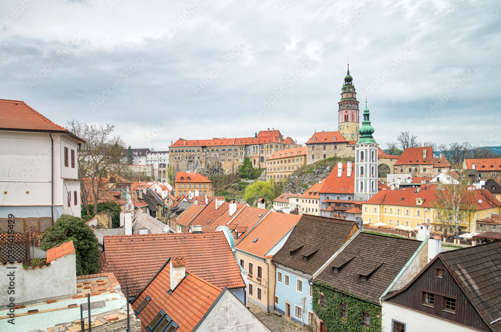 Cesky Krumlov Castle and old town, view from  Seminarni zahrada, Czech
