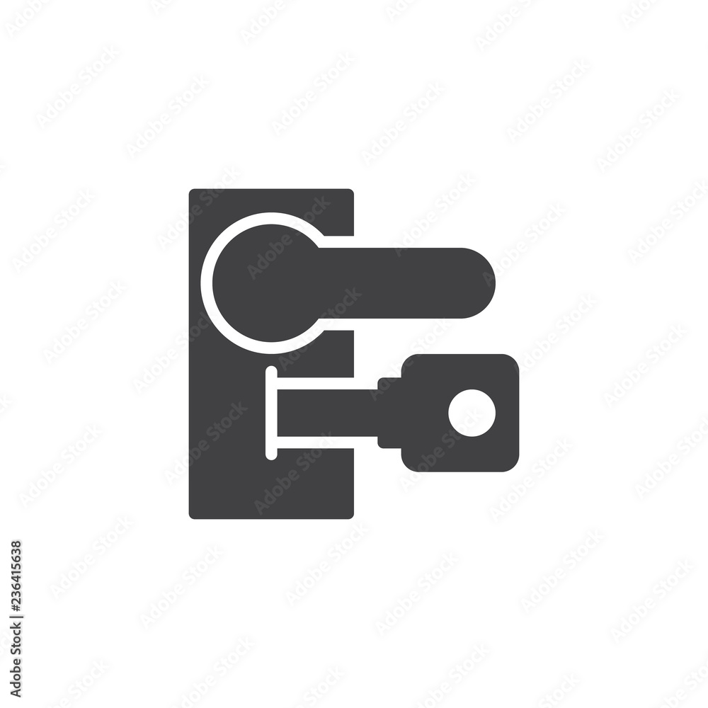 Key in door keyhole vector icon. filled flat sign for mobile concept and web design. Real Estate simple solid icon. Door lock symbol, logo illustration. Pixel perfect vector graphics Key in door keyhole vector icon. filled flat sign for mobile concept and web design. Real Estate simple solid icon. Door lock symbol, logo illustration. Pixel perfect vector graphics