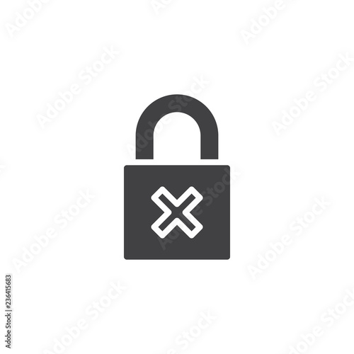 Remove padlock security vector icon. filled flat sign for mobile concept and web design. Denied lock password simple solid icon. Symbol, logo illustration. Pixel perfect vector graphics