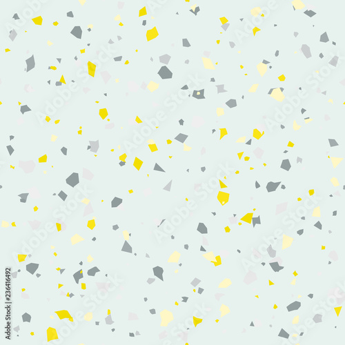 Terrazzo flooring textured surface modern abstract pattern. Vector seamless abstract repeat with chips of marble or granite in soft pastel  colors.