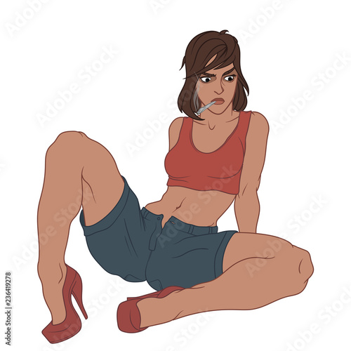 Young latina woman sitting on the floor and smoking marijuana