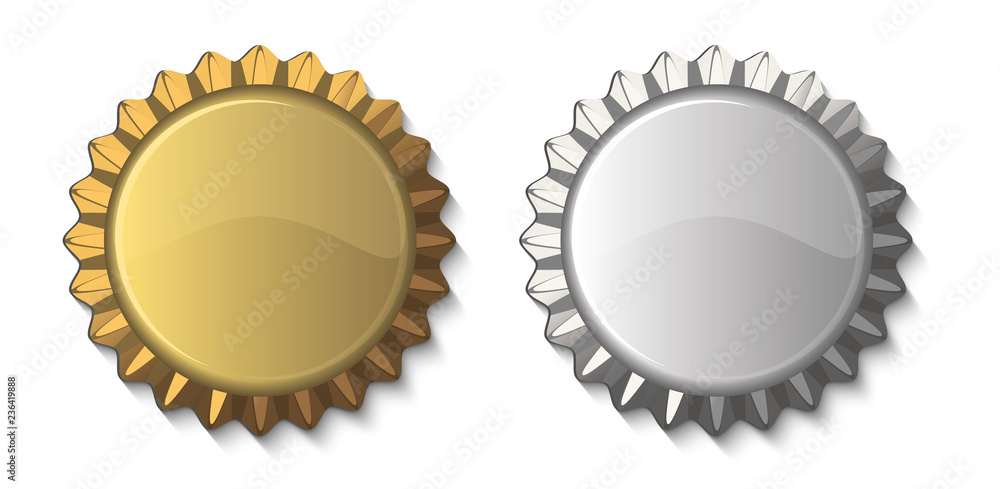 Bottle Cap in vector, metal Gold and silver Isolated on white background. Bottle Cap in vector, metal Gold and silver Isolated on white background.