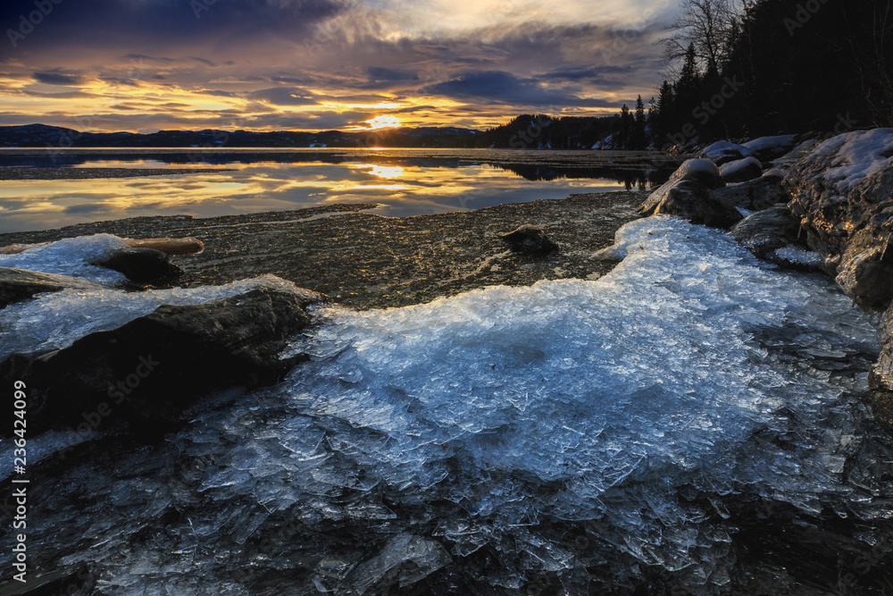Freezing shores of Jonsvatnet lake near Trondheim, Norway Freezing shores of Jonsvatnet lake near Trondheim, Norway