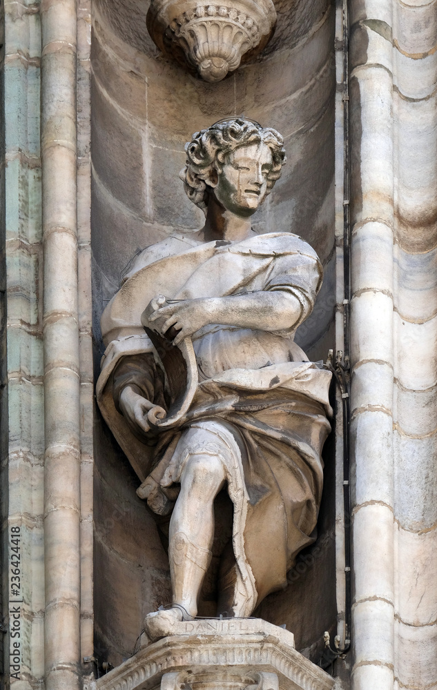 The prophet Daniel, statue on the Milan Cathedral, Duomo di Santa Maria Nascente, Milan, Lombardy, Italy