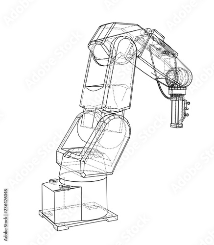 3D outline Robotic arm. Vector rendering of 3d