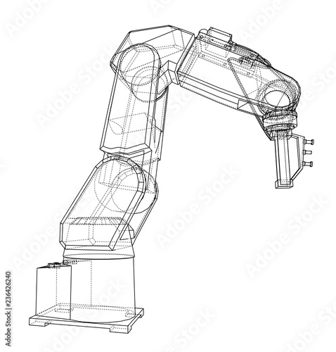 3D outline Robotic arm. Vector rendering of 3d