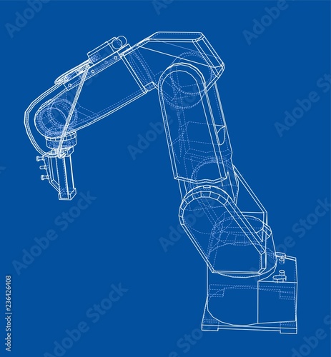 3D outline Robotic arm. Vector rendering of 3d