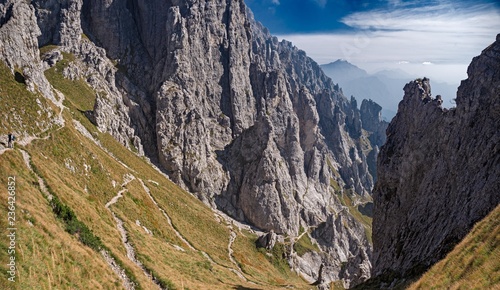 Panoramic view of the towers and spiers of the southern Grigna from the direct route, on a sunny autumn day. photo