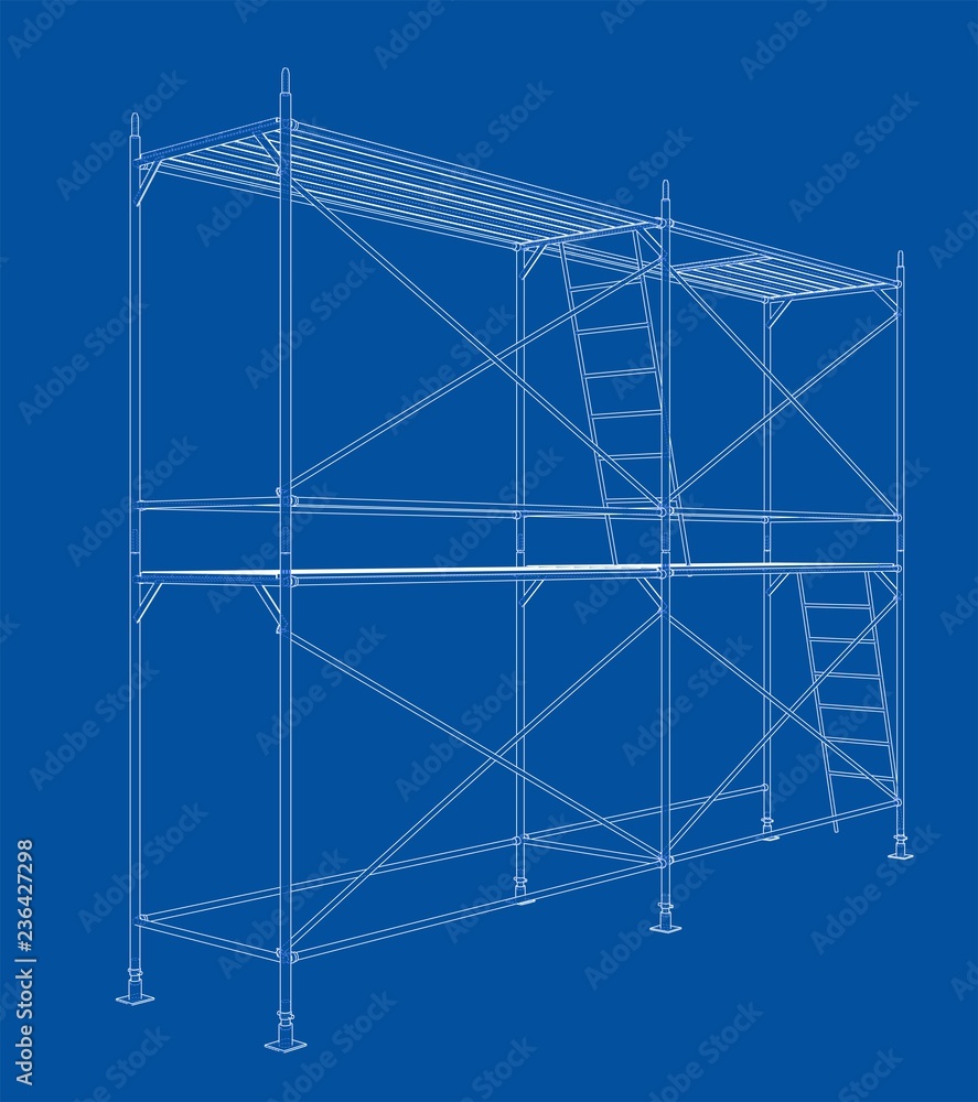 3D outline scaffold. Vector rendering of 3d