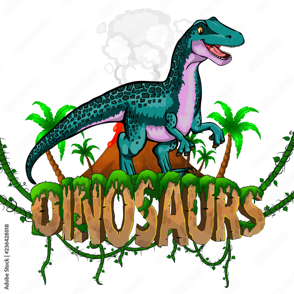 Logo Dinosaurs World with Raptor. Vector illustration. Logo Dinosaurs World with Raptor. Vector illustration.