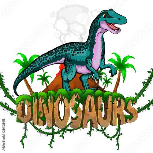 Logo  Dinosaurs World with Raptor. Vector illustration.