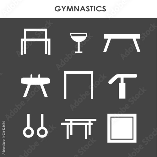 Line icon set with artistic gymnastics equipment