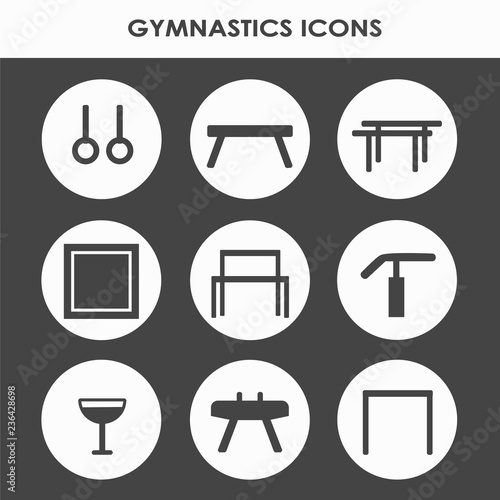 Line icon set with artistic gymnastics equipment