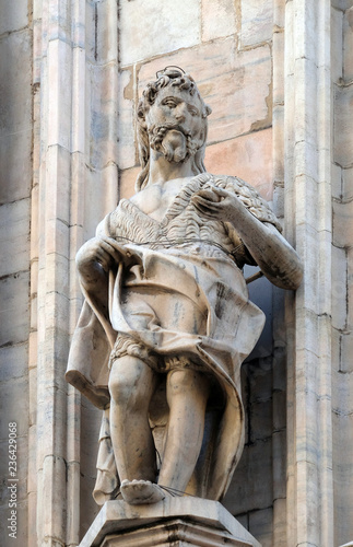 Saint John the Baptist, statue on the Milan Cathedral, Duomo di Santa Maria Nascente, Milan, Lombardy, Italy