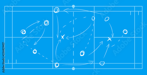 Принти на полотні Volleyball sport field plan with game strategy red scheme on white