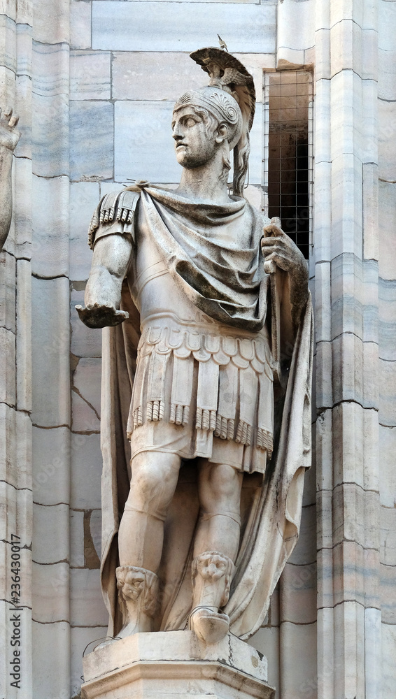 Obraz premium Statue of Saint on the facade of the Milan Cathedral, Duomo di Santa Maria Nascente, Milan, Lombardy, Italy
