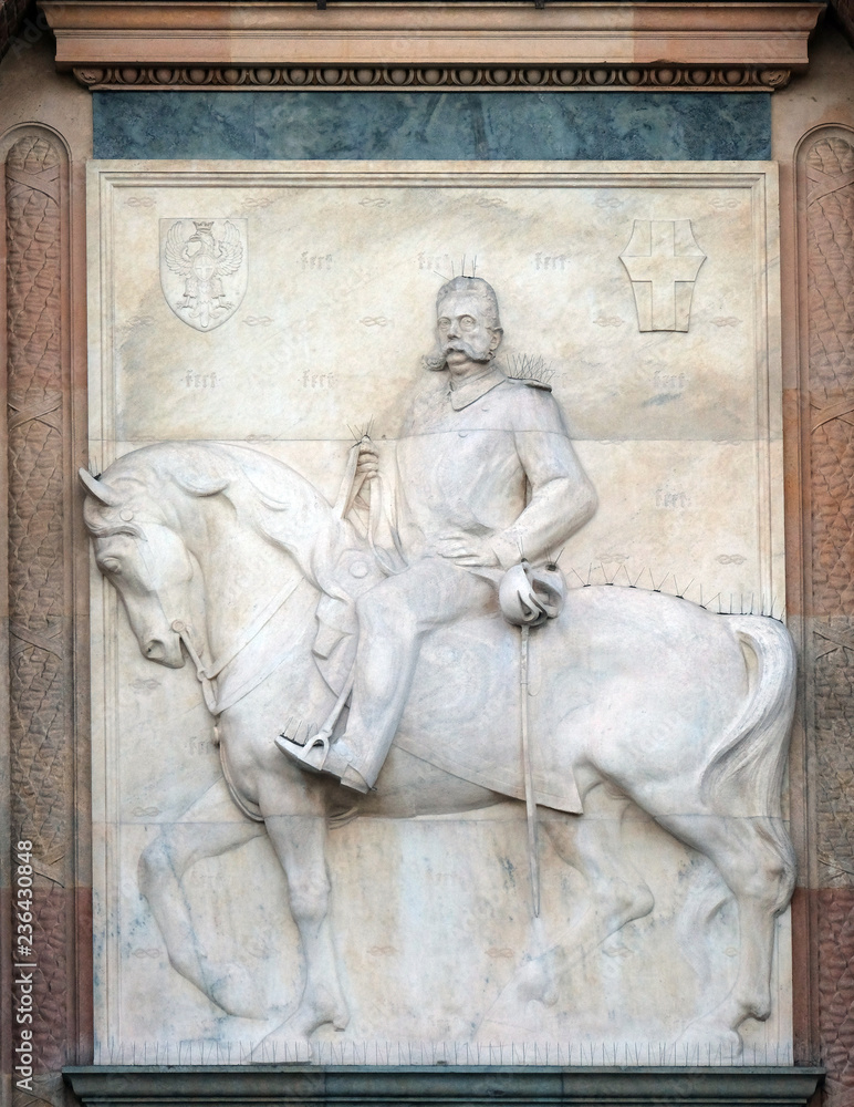 Bas-relief of Umberto Primo on Sforza Castle in Milano, Italy.