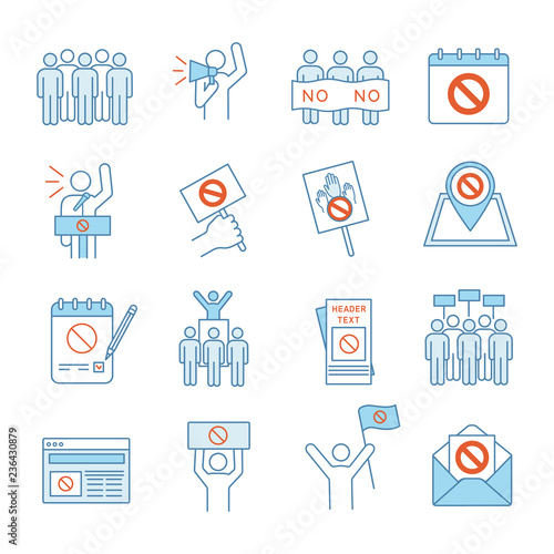 Protest action color icons set